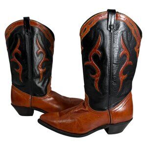 Vintage Dingo Western Leather Pointed Cowboy Boots Two-Tone Flames Womens SZ 6.5
